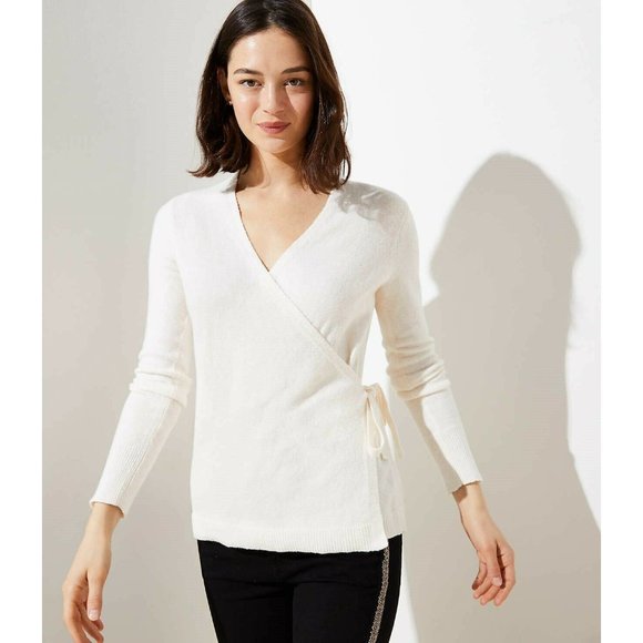 Ann Taylor LOFT Ivory Side Tie Wrap Sweater sz S NEW Women's Knit Whisper White - Picture 8 of 8